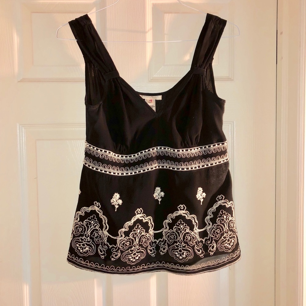 White House | Black Market Embroidered Silk Top